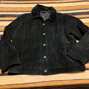 Vintage Leather Suede Coast jacket Chicos Black 90s Y2K Witchy Goth Fur Collar